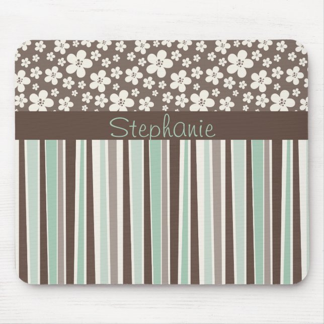Brown Floral Customisable Monogram Mouse Pad (Front)