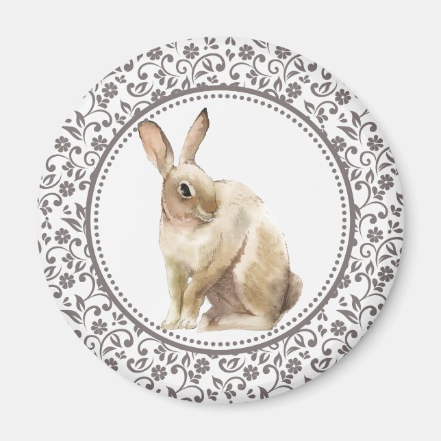 Brown Floral Easter Rabbit Magnet (Front)