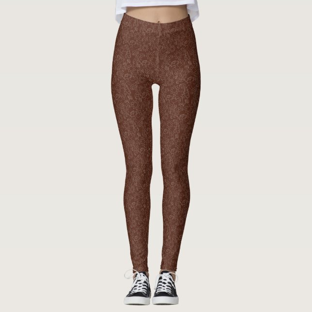 Brown Floral Elegant Leggings  (Front)