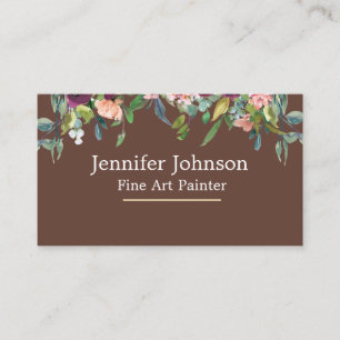 Brown Floral Minimalist Artist Fine Art Painter Business Card