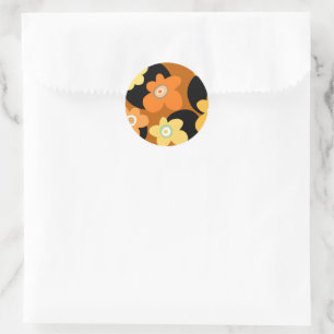 Brown floral pattern classic round sticker