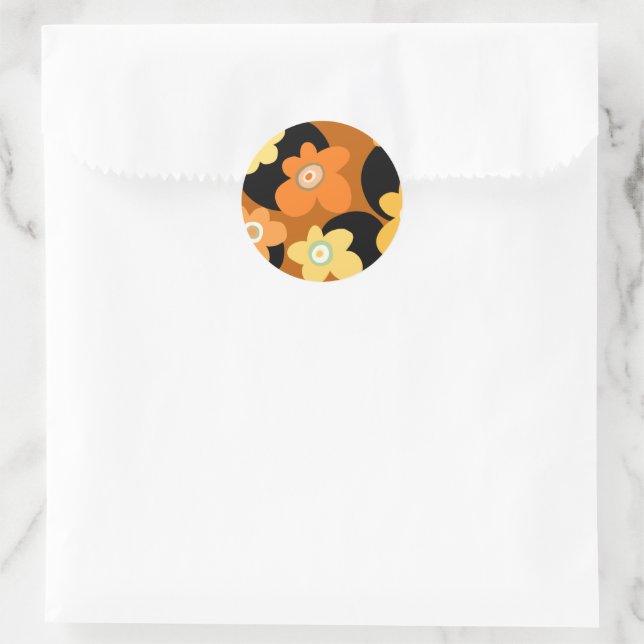 Brown floral pattern classic round sticker (Bag)