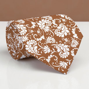 Brown Floral Pattern Custom Necktie