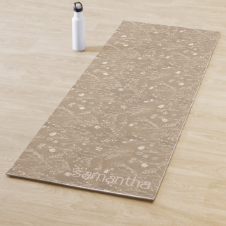 Brown Floral Pattern Modern Botanical Yoga Mat