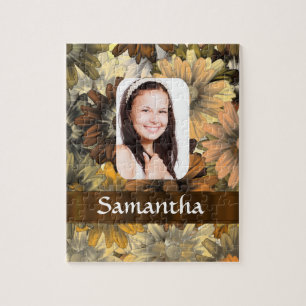 Brown floral personalised photo template jigsaw puzzle