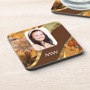 Brown floral photo template coaster