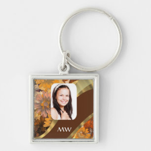 Brown floral photo template key ring
