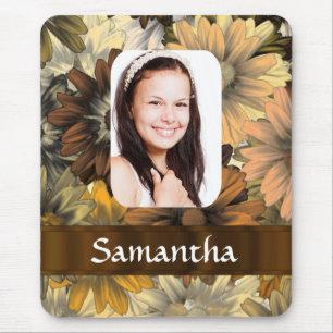 Brown floral photo template mouse pad