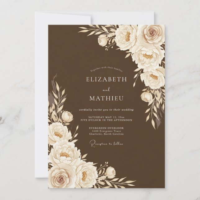 Brown Floral Romance Wedding Invitation (Front)