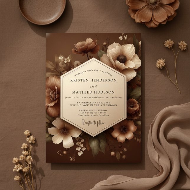 Brown Floral Romantic Woodland Wedding Invitation (Creator Uploaded)