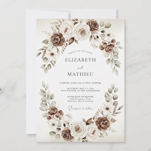 Brown Floral Rustic Wedding Invitation (Front)
