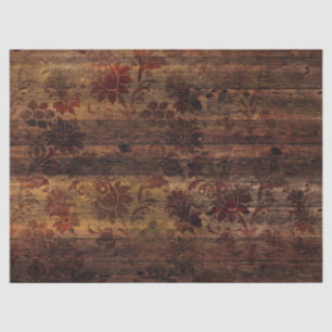 Brown Floral Rustic Wood Decoupage Tissue Paper