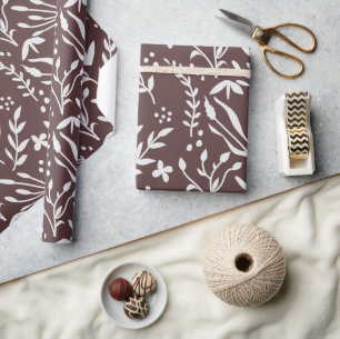 Brown Floral watercolor Wildflowers Chocolate Wrapping Paper