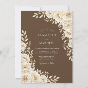 Brown Floral Wedding Invitation