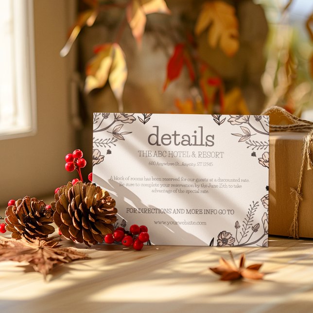Brown Floral Wedding Theme Enclosure Card (Details of accommodation that help your guests )