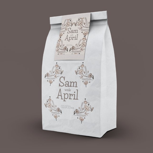 Brown Floral Wedding Theme Favour Bag (A favor bag in your names to make your guests remember you)