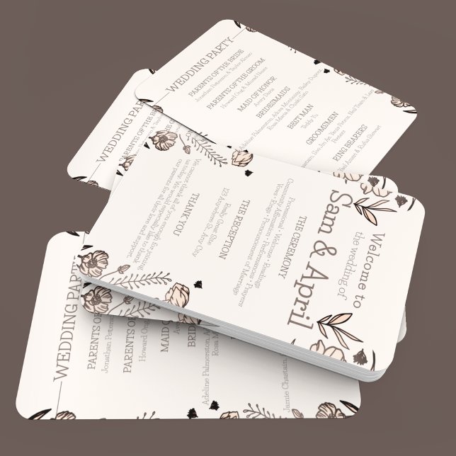 Brown Floral Wedding Theme Hand Fan (Wedding program details in a hand fan suitable for outdoor weddings )