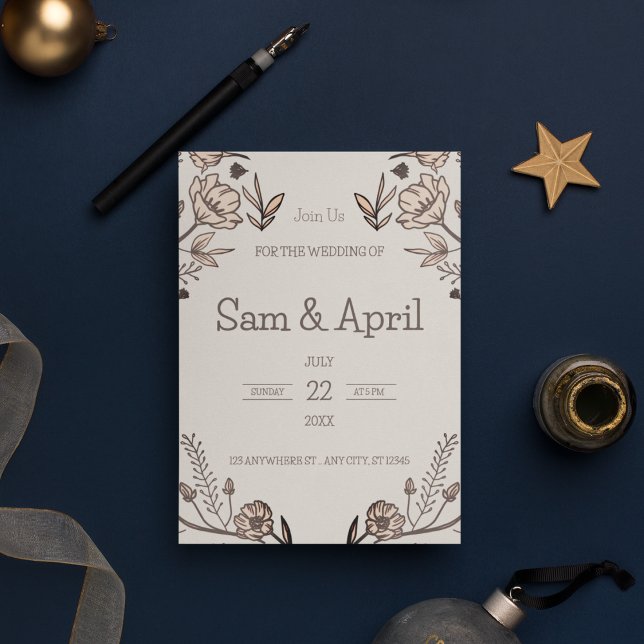 Brown Floral Wedding Theme Invitation (Wedding invitation in a royal way)