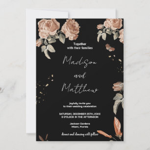 Brown Flower Black Wedding Invitations