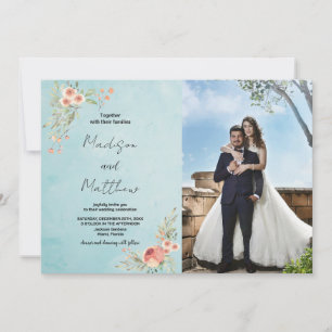 Brown Flower Green Wedding Invitations with photo