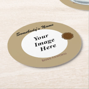 Brown Flower Ribbon Template by Kenneth Yoncich Round Paper Coaster