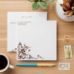 Brown Flower Swirl Wedding Envelopes