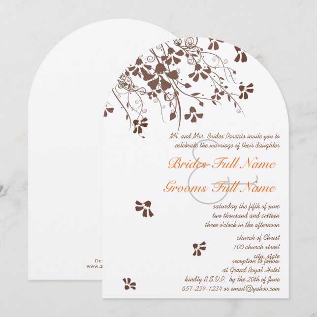 Brown Flower Swirls Wedding Invitations (Front/Back)