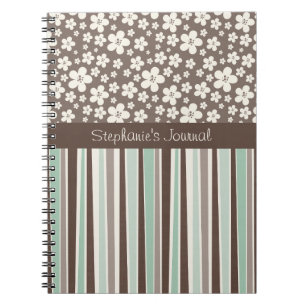 Brown Flowers and Stripes Personalised Notebook