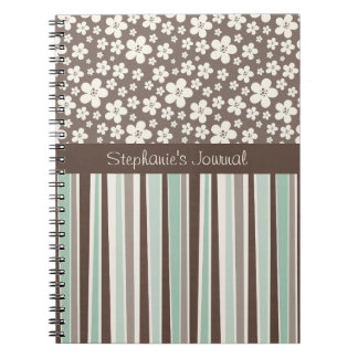 Brown Flowers and Stripes Personalised Notebook