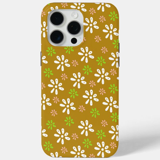Brown Flowers Pattern iPhone 15 Pro Max Case (Back)