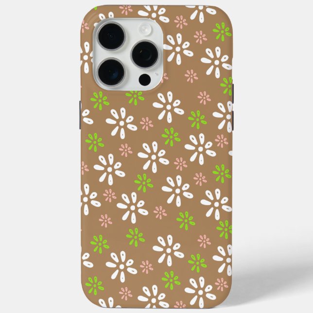 Brown Flowers Pattern iPhone 15 Pro Max Case (Back)