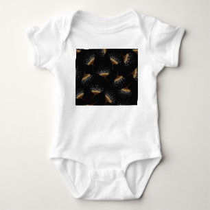 Brown flowers, seamless black background. baby bodysuit