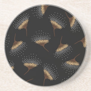 Brown flowers, seamless black background. coaster