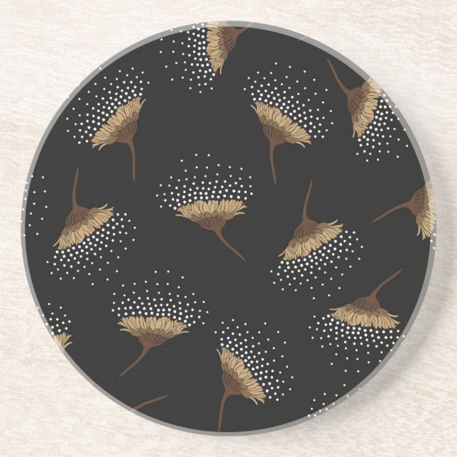 Brown flowers, seamless black background. coaster (Front)