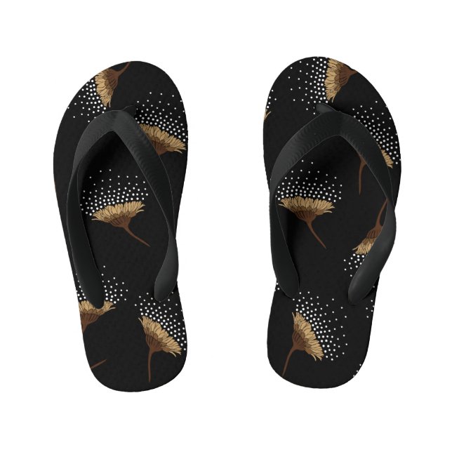 Brown flowers, seamless black background. kid's thongs (Footbed)