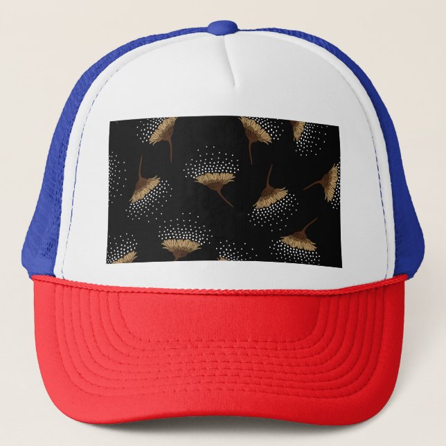 Brown flowers, seamless black background. trucker hat (Front)