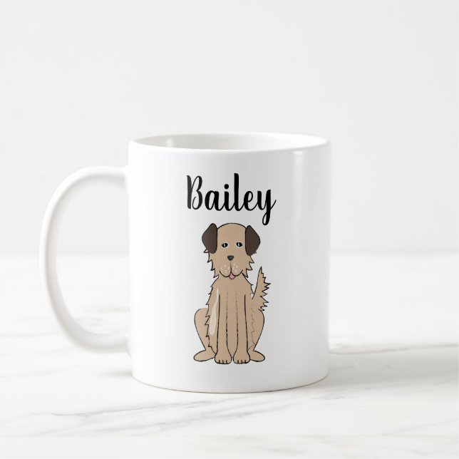 Brown Fluffy Dog Cute Calligraphy Pet Personalised Coffee Mug (Left)