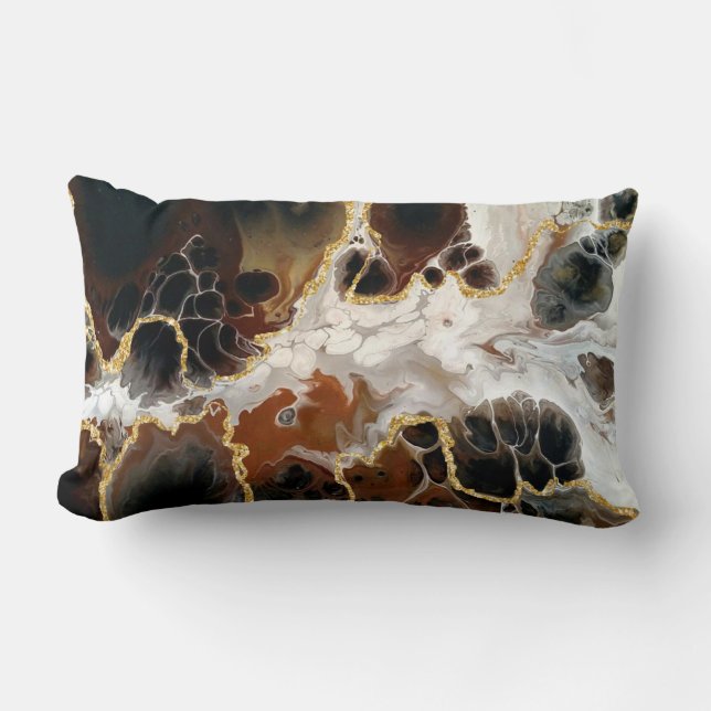 Brown Fluid art Marble Gold Metallic Lumbar Cushion (Front)