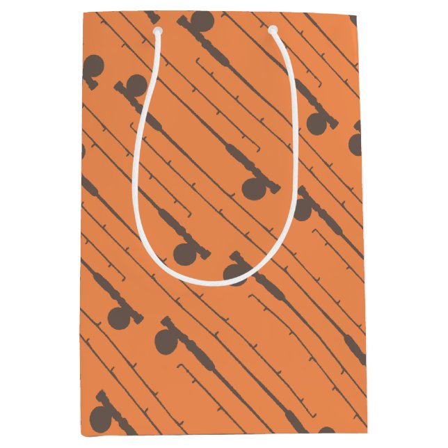 Brown Fly Fishing Rods Pattern Medium Gift Bag (Front)