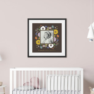 Brown Foil Floral Girl's Nursery Photo Art Print