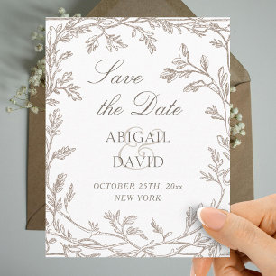 Brown Foliage Frame Wedding Save The Date