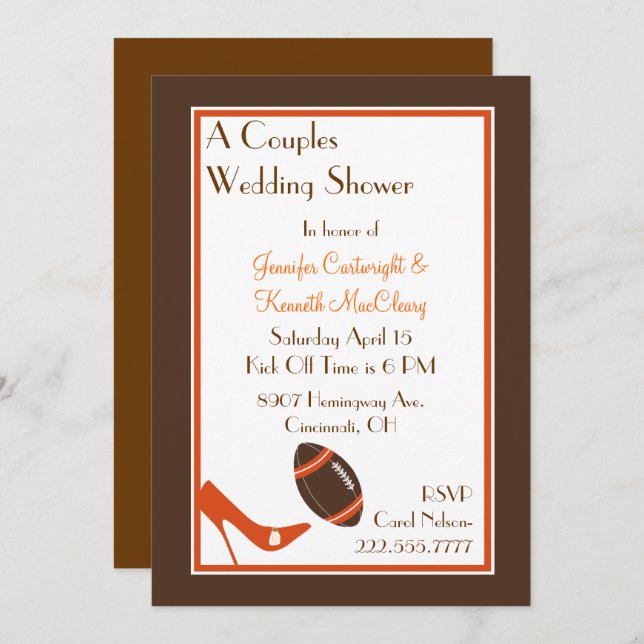 Brown Football Couples Wedding Shower Invitation (Front/Back)