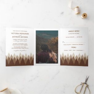 Brown Forest Range Woodland Wedding Suite Tri-Fold Invitation