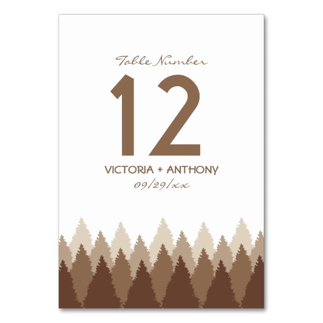 Brown Forest Range Woodland Wedding Table Number (Front)
