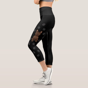 Brown French Bulldog / Frenchie Cartoon Dog & Paws Capri Leggings