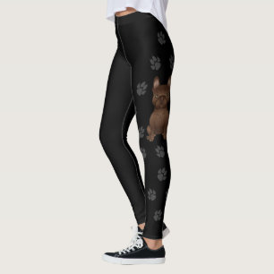 Brown French Bulldog / Frenchie Cartoon Dog & Paws Leggings