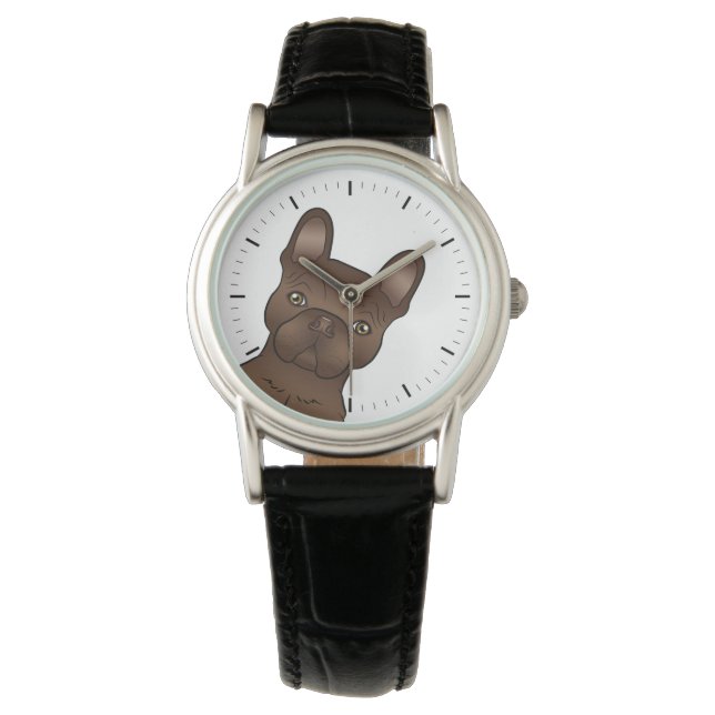 Brown French Bulldog / Frenchie Cute Cartoon Dog Watch (Front)