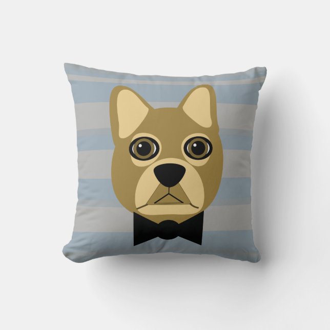 Brown French Bulldog, Stripes Cushion (Front)