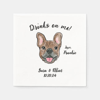 Brown French Bulldog Wedding Cocktail Napkin
