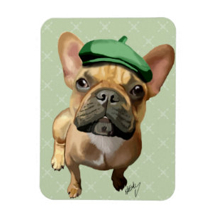 Brown French Bulldog with Green Hat Magnet